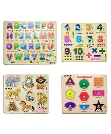 Lefan Puzzles ABCD Alphabets Numbers Animals & Shapes & Colours Pack of 4 - 53 Pieces