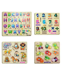 Lefan  Kids  Puzzles  ABCD Alphabets Numbers Animals & Vegetables Knob Puzzle Pack of 4 - 53 Pieces