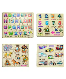 Lefan Puzzles  ABCD Alphabets Numbers Animals & Vehicle Pack of 4 - 53 Pieces