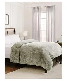 Divine Casa Fluffy Fur Solid Double Duvet Cover with Zipper- Grey
