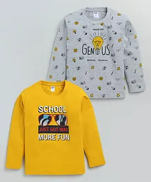 Nottie Planet Pack Of 2 Full Sleeves Fun At School & Genius Printed Tees - Yellow & Grey