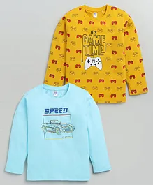 Nottie Planet Pack Of 2 Full Sleeves Speed Car & Video Game Controller Printed Tees - Blue & Yellow