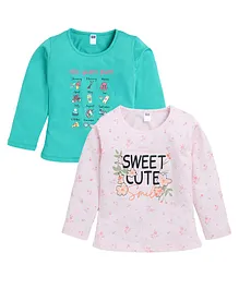 Nottie Planet Pack Of 2 Full Sleeves Sweet Cute Smile & Years Plan Printed Tees - Pink & Green