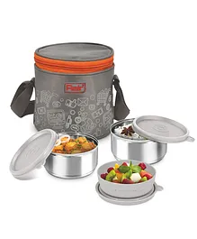 Flair Houseware Lunch Mate 3 Tiffin Box With Insulated Bag - Orange and Gray
