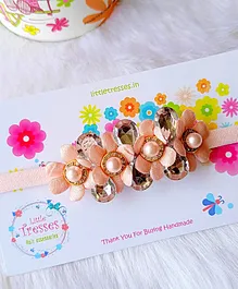 Little Tresses Mesh Flower & Pearl With Stone Embellished Headband - Peach