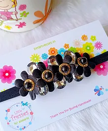 Little Tresses Mesh Flower & Pearl With Stone Embellished Headband - Black