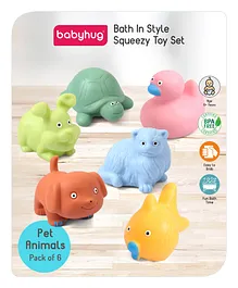 Babyhug Bath Squeeze Toys Pet Animals Pack of 6 - Multicolour 