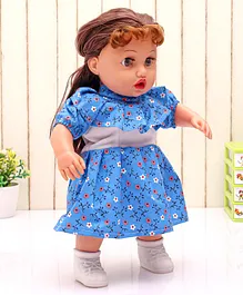 Speedage Nikki Fashion Baby Doll With Floral Dress Blue - Height - 39 cms