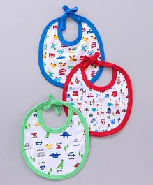 Simply Cotton Tie Knot Bibs Car Print Pack Of 3 - (Color May Vary)
