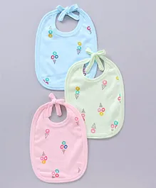 Simply Cotton Tie Knot Bibs Ice Cream Print Pack Of 3 - (Color May Vary)