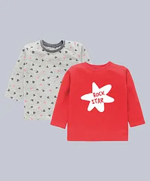 Kadam Baby Pack Of 2 Full Sleeves Rock Star And Hearts Print T Shirts - Red Grey