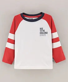 Fido Cotton Knit Full Sleeves T-Shirt Text Print - Red and White