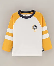 Fido Cotton Knit Full Sleeves T-Shirt Text Print - Yellow and White