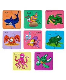 MYFA Wooden Water Animal Pack of 8 Puzzle for Babies | Toddlers | Kids (Multicolor)