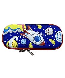 SYGA Unicorn &amp; Alien Pencil Case Pouch Portable Pen Bag with Compartments for Girls Kids Teen Parent Rocket - Blue
