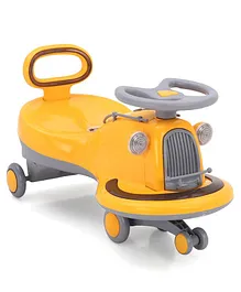 Kids Swing Car With LED Lights & Music - Yellow Grey