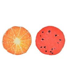 Deals India 3D Creative Plush Squishy Fruit Cushions Orange and Watermelon Set of 2- Multicolour