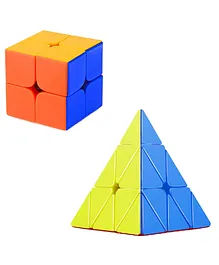 New Pinch Combo Set of 2X2 & Pyraminx High Speed Stickerless Magic Cube Puzzle- Multicolor