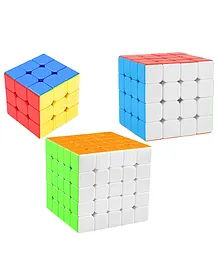 New Pinch Combo Set of 3X3, 4X4, 5X5 High Speed Stickerless Magic Cube Puzzle - Multicolor
