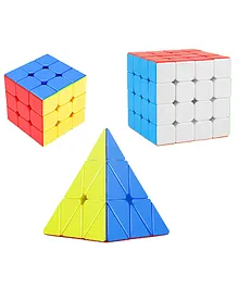 New Pinch Combo Set of 3X3, 4X4, Pyraminx High Speed Stickerless Magic Cube Puzzle - (Random color)