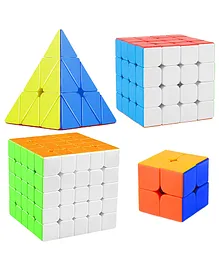New Pinch Combo Set of 2X2 4X4  5X5  Pyraminx High Speed Stickerless Magic Cube Puzzle - Multicolour