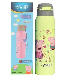 Youp Stainless Steel Green Color Peppa Pig theme Kids Insulated Double Wall Sipper Bottle GOOGLIE- 500 ml