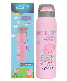 Youp Stainless Steel Pink Color Peppa Pig theme Kids Insulated Sipper Bottle GOOGLIE- 500 ml