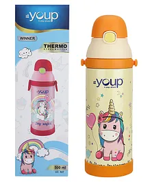 Youp Stainless Steel Yellow Color Unicorn theme Kids Insulated Sipper Bottle WINNER - 500 ml