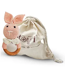 Matoyi Crochet Bunny Toy cum Wooden Teething Ring - Peach
