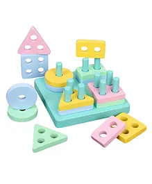 Voolex - Square shapes Board Blocks Sorting and Stacking, Montessori Education Colour Recognition Toys for Kids - 4 Columns with 16 Pieces