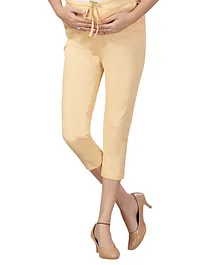 Mama & Bebe Solid Stretchable Capri Pants With Adjustable Waist - Beige