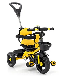 Kids Tricycle With Parental Push Hand & Cushion Seat - Yellow