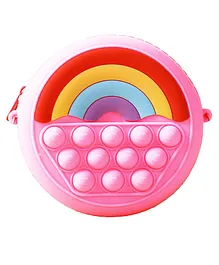 SYGA Children Pop It Fidget Rainbow Pattern Silicone Push Educational Bubble Shoulder Messenger Bag - Pink