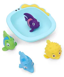 Rising Step Chu Chu Fish Theme Bath Toys with Tub Large Size Multicolor - 4 Pieces