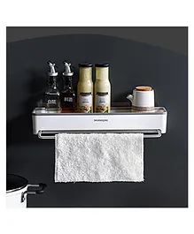 MOMISY Magic Sticker Series Plastic Kitchen and Bathroom Shelf with Towel Napkin Holder - White Grey