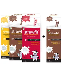 Strawfit Chocolate Strawberry & Vanilla Flavored Milk Flavoring Straws Pack Of 4 - 240 gm