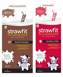 Strawfit Strawberry & Chocolate Flavored Milk Flavoring Straws Pack Of 2 - 240 gm