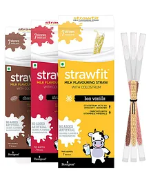 Strawfit Vanilla Strawberry & Chocolate Flavored Milk Flavoring Straws Pack Of 3 - 240 gm