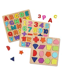 Chocozone Wooden Learning Educational Board for Kids Alphabets Numbers & Shapes Puzzle Toys for 2 Years Old Boys & Girls Pack of 3- 58 Pieces