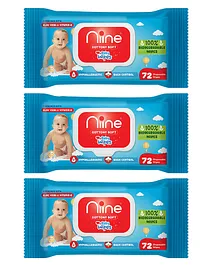 NIINE Biodegradable Baby Wipes with lid, with Aloe Vera and Vitamin E Pack of 3 - 216 wipes