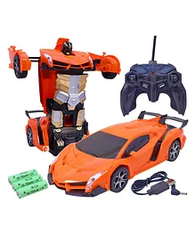 Toyshine Big Size Remote Control Car to Robot Transforming Car Toy Rechargeable Orange Model Sports