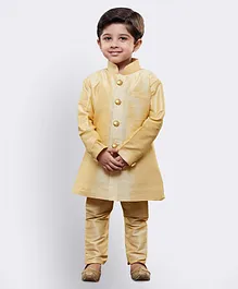 Vastramay Full Sleeves Solid Sherwani And Churidar - Golden