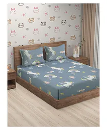 Hosta Homes 280 gsm Glaced Cotton Double Bed Sheet with 2 Pillow Covers Unicorn Print - Multicolor