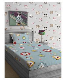 Hosta Homes 280 GSM Glaced Cotton Printed Double Bed Sheet With 1 Pillow Cover - Grey