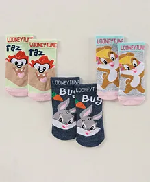 Bonjour Ankle Length Looney Toons Design Socks Pack of 3 - Multicolour