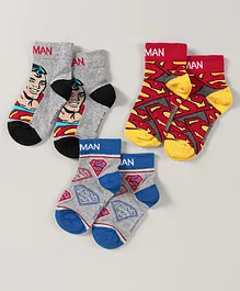 Bonjour Ankle Length Superman Design Socks Pack of 3 - Multicolour