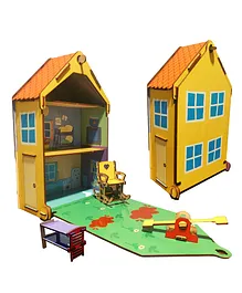 EQIQ Wooden Peppa Pig Doll House for Girls Multicolour- 25 Pieces