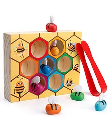 HAPPY HUES Toddler Wooden Toy, Bee to Hive Matching Game  - Multicolour