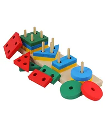 Wooden Geometric Sorting & Stacking Toy Muticolour - 16 Pieces