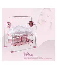 NHR New Born Baby Hanging Cradle with Mosquito Net & Spacious, Firm with Rigid Support -Pink